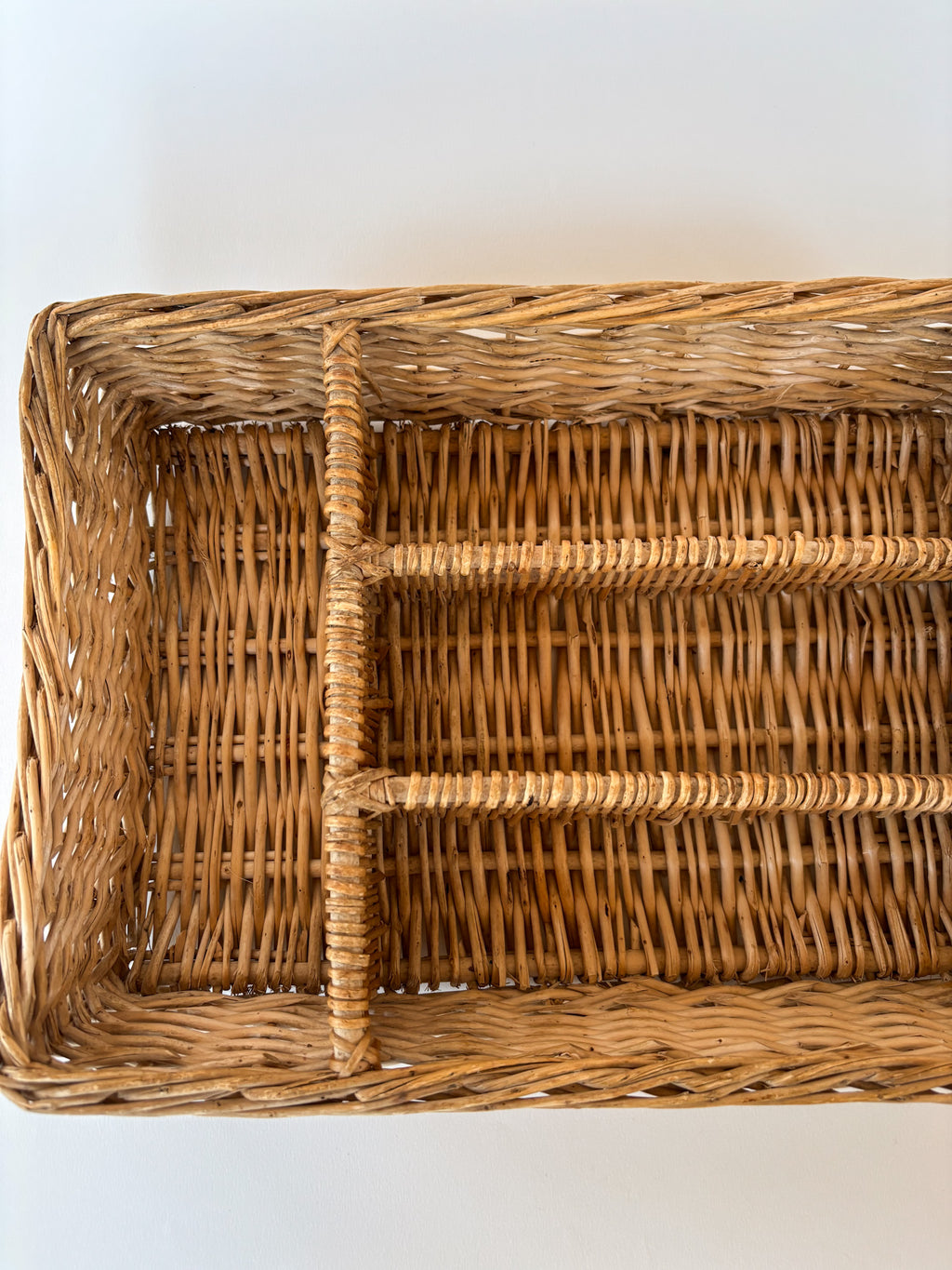 Vintage Handwoven Wicker Cutlery Organizer 1