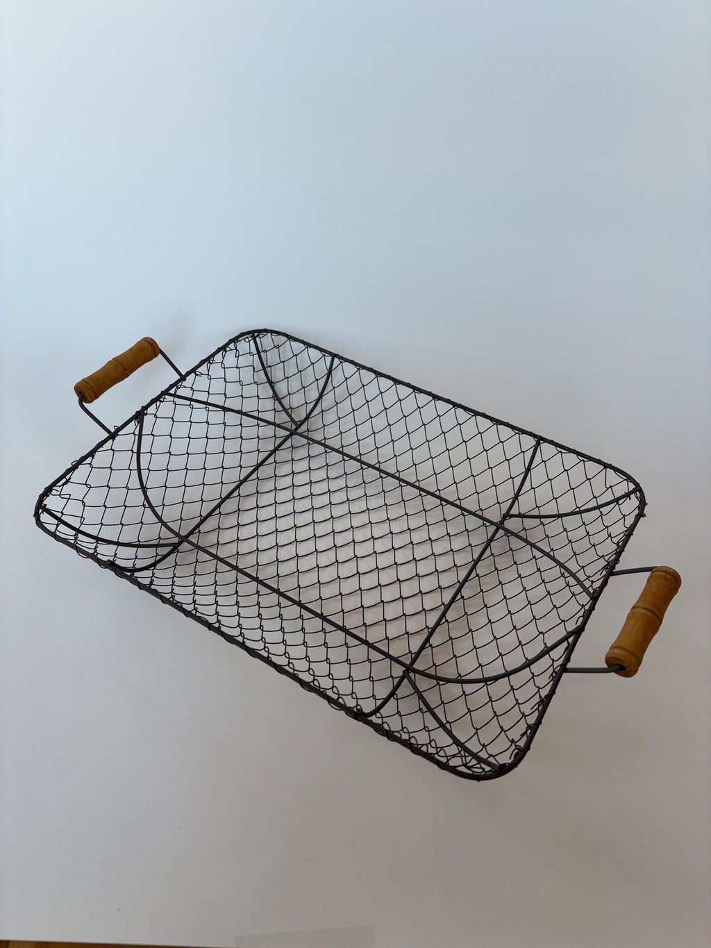 French Metal Wire Fruit Basket with Wooden Handles