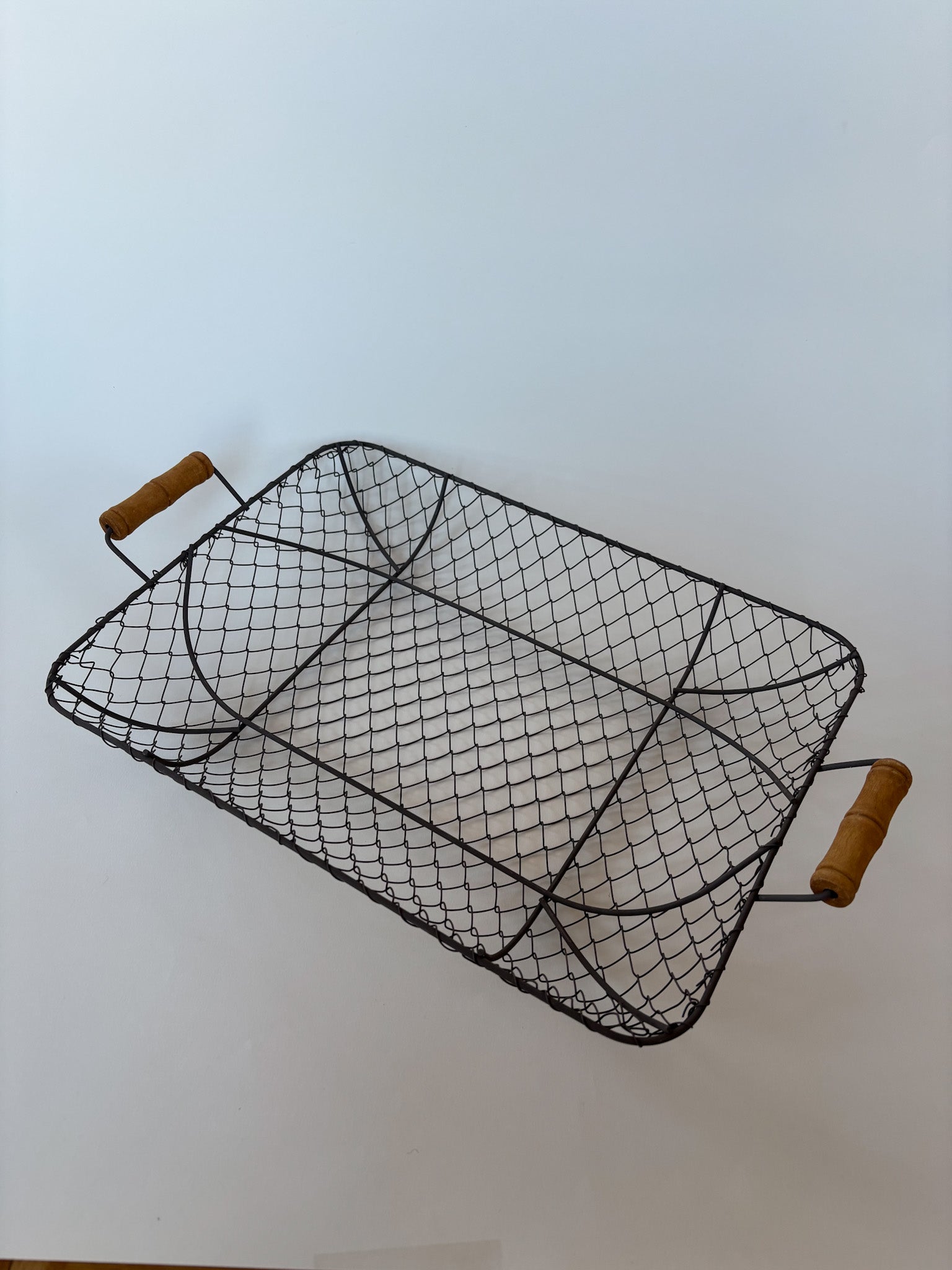 French Metal Wire Fruit Basket with Wooden Handles