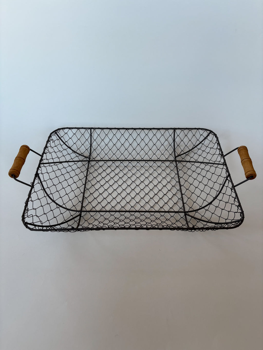 French Metal Wire Fruit Basket with Wooden Handles