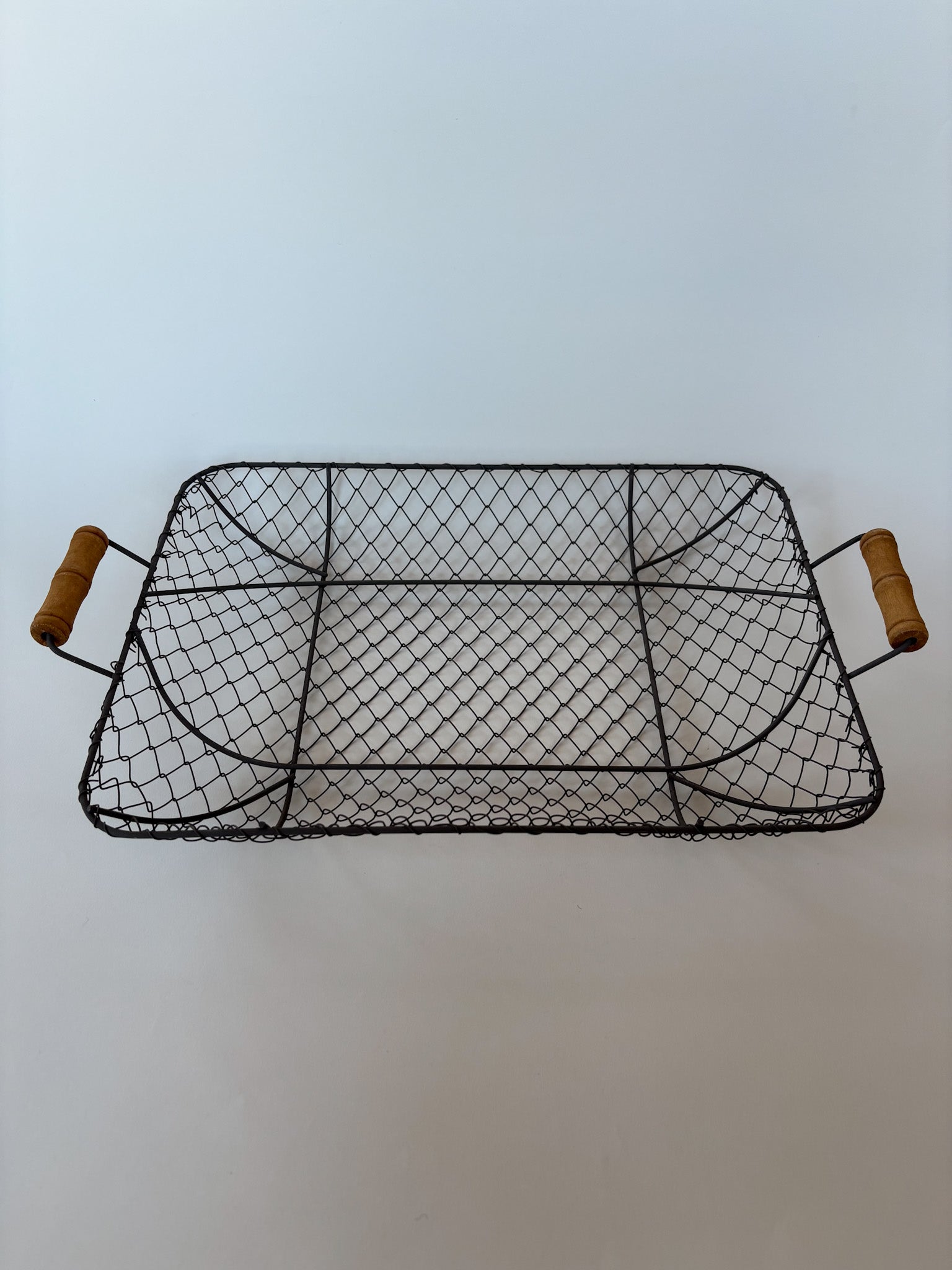 French Metal Wire Fruit Basket with Wooden Handles