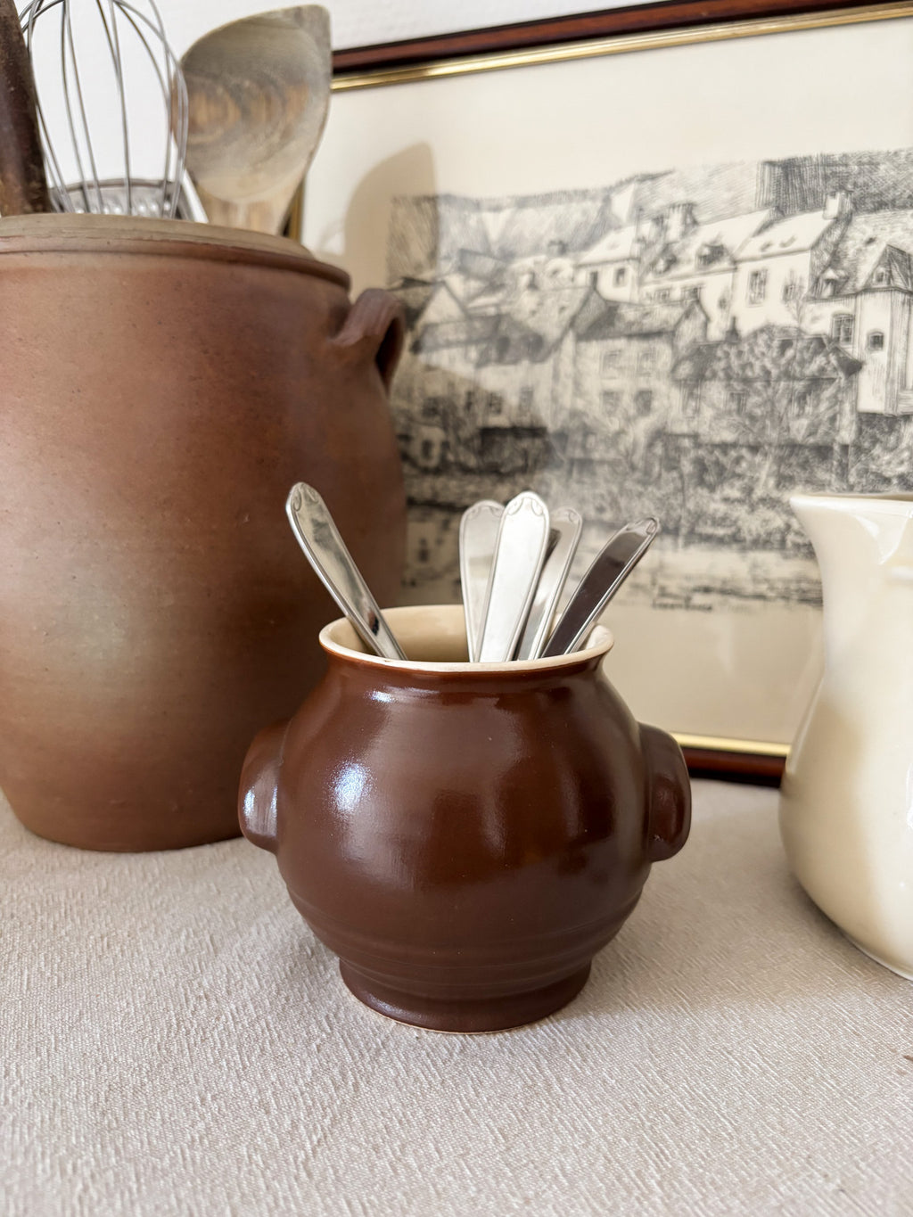 Small Vintage Brown Stoneware Pot