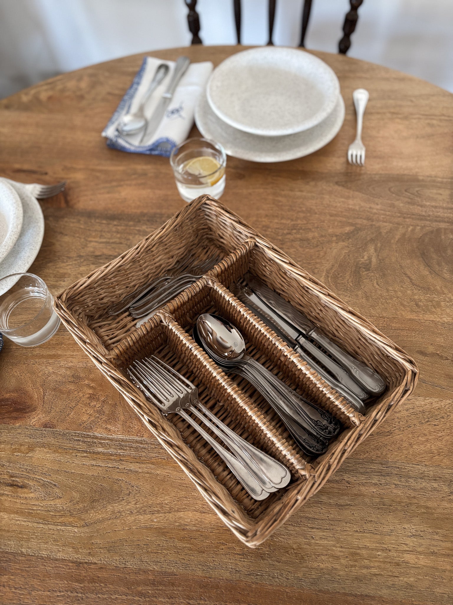 Vintage Handwoven Wicker Cutlery Organizer 1