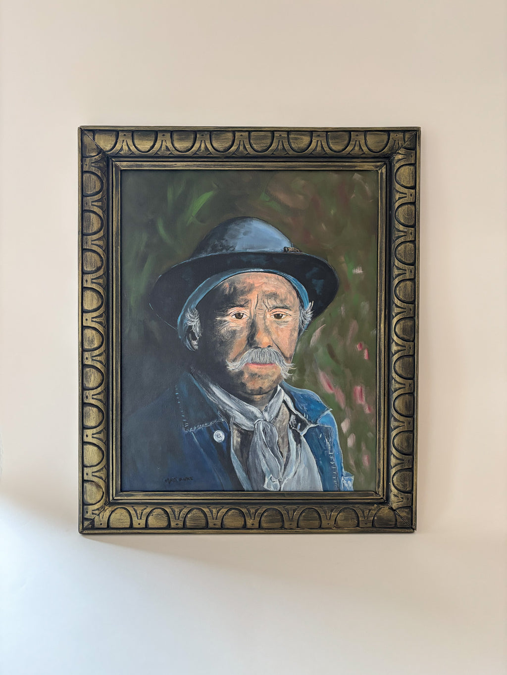 Vintage French Oil Painting of a Miner on Canvas