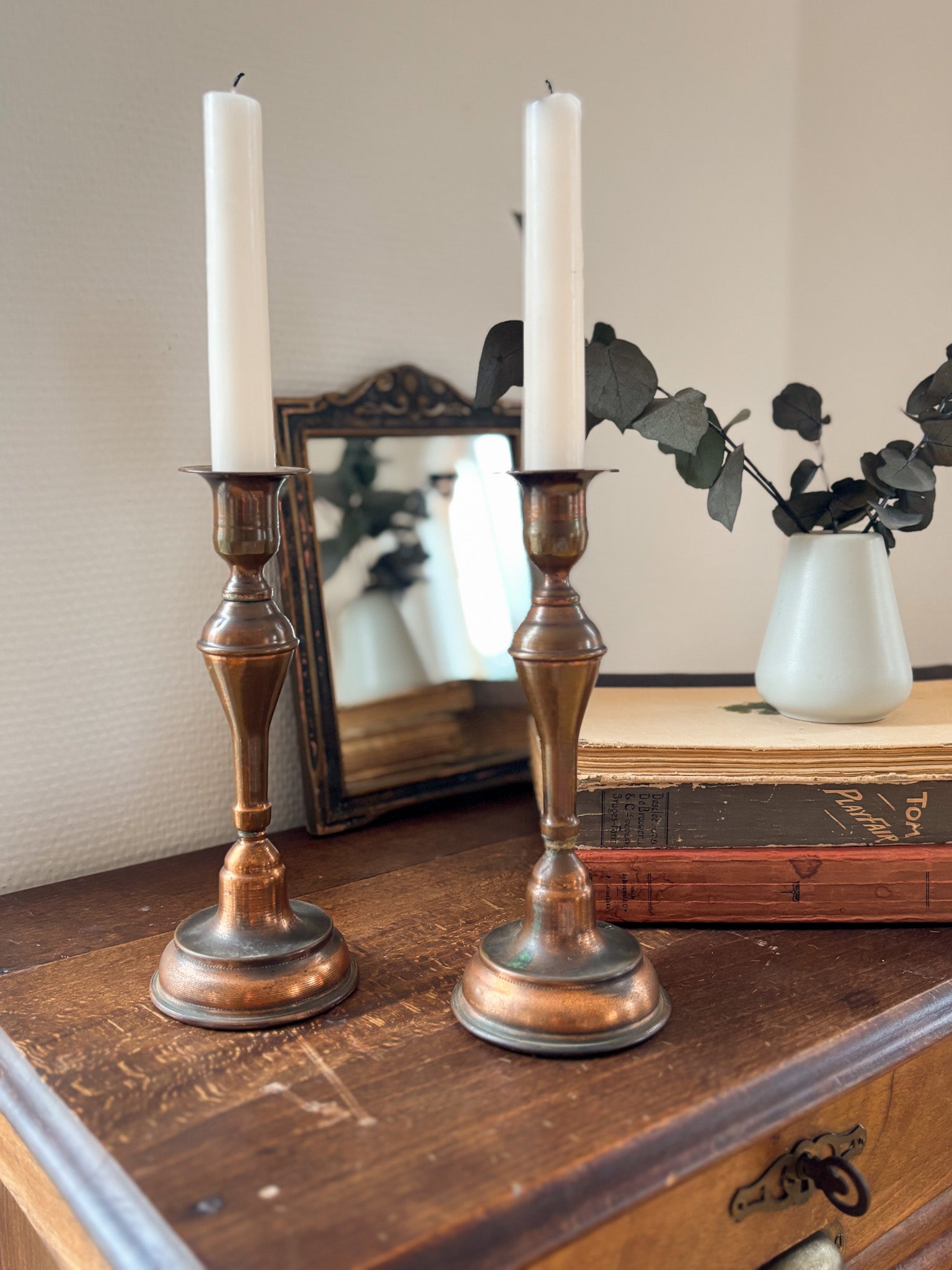 A Vintage Pair of Copper Candlesticks