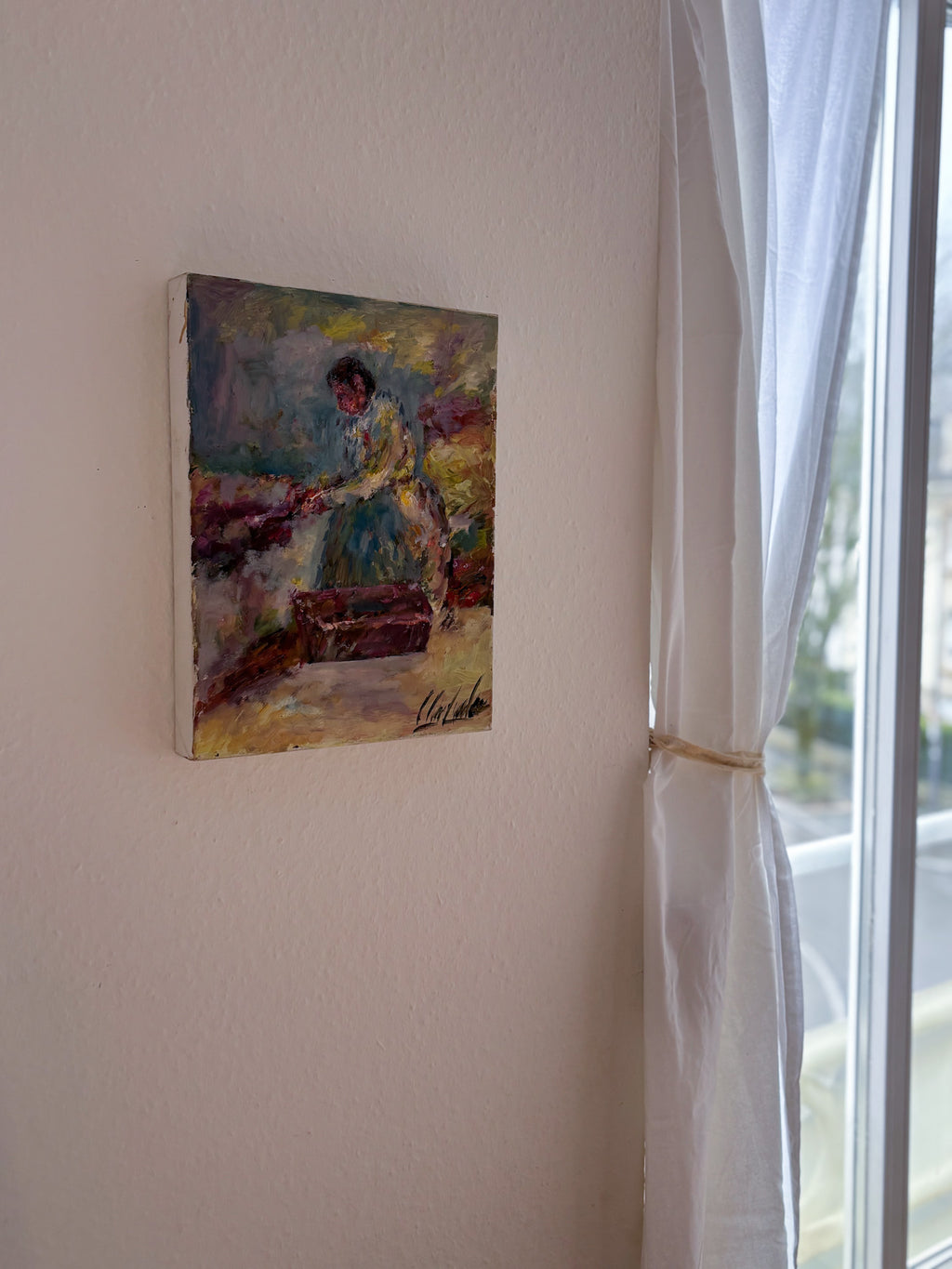 Vintage Oil on Canvas, Woman at Work in the Fields