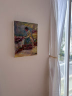 Vintage Oil on Canvas, Woman at Work in the Fields