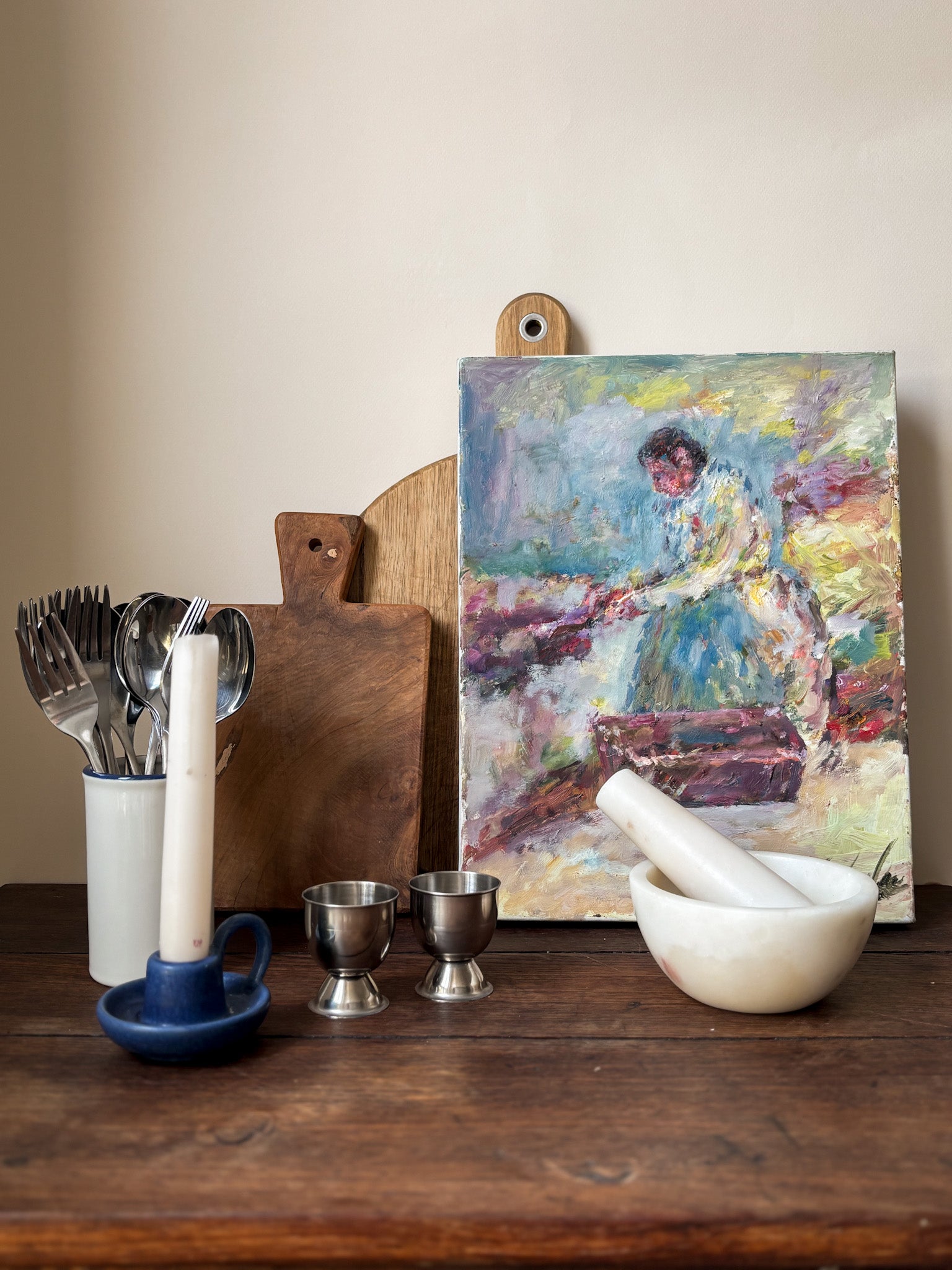 Vintage Oil on Canvas, Woman at Work in the Fields