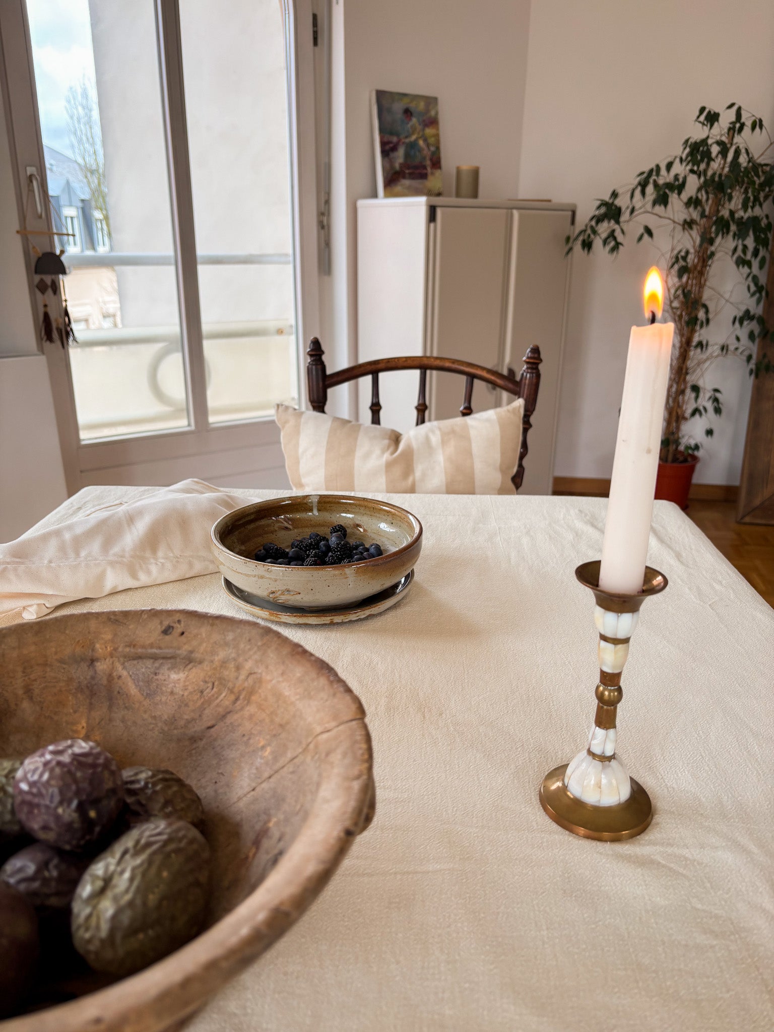 Brass & Mother of Pearl Candlestick