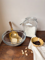Vintage Large Brass Grain Scoop with Wooden Handle