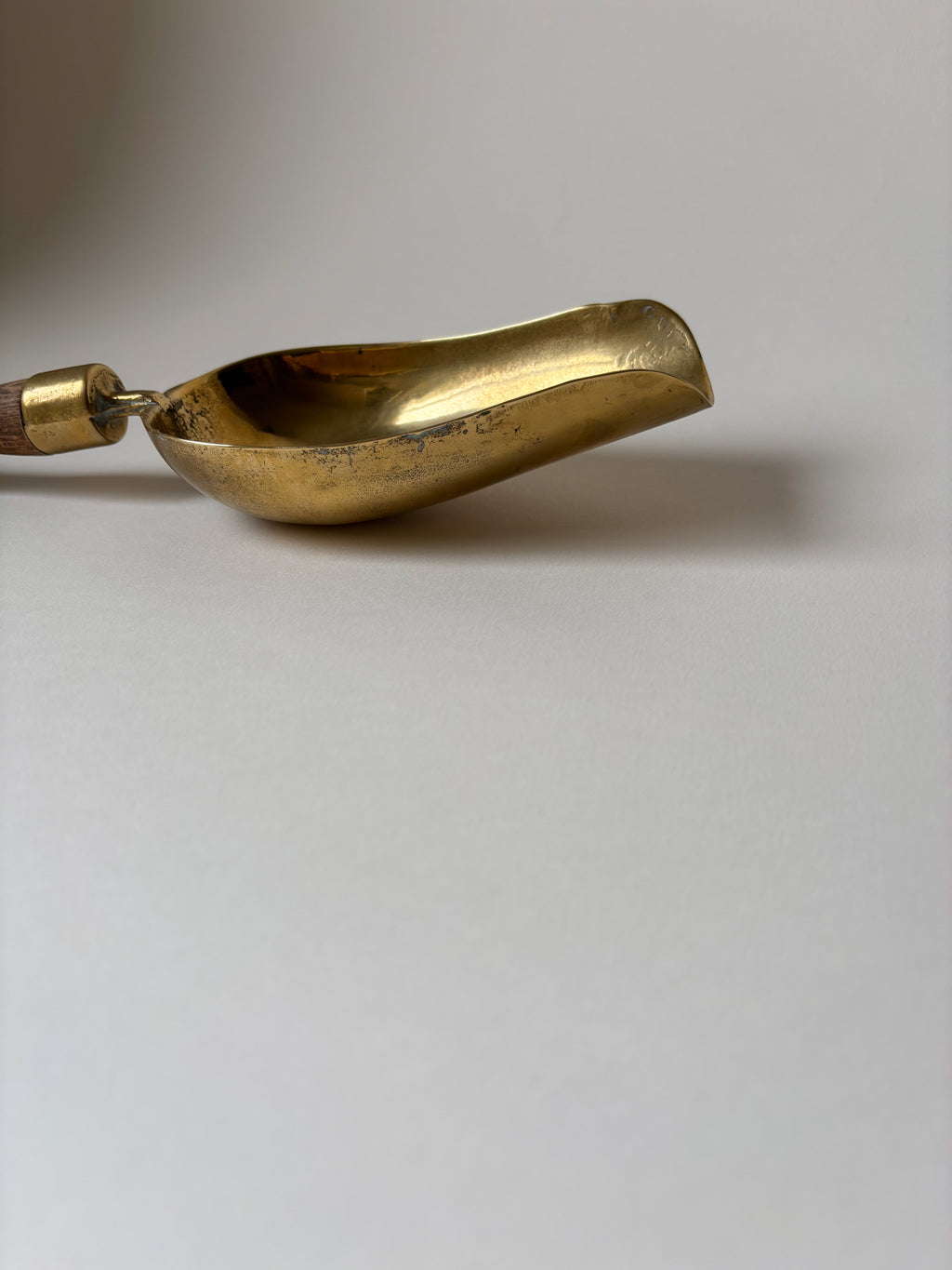 Vintage Large Brass Grain Scoop with Wooden Handle