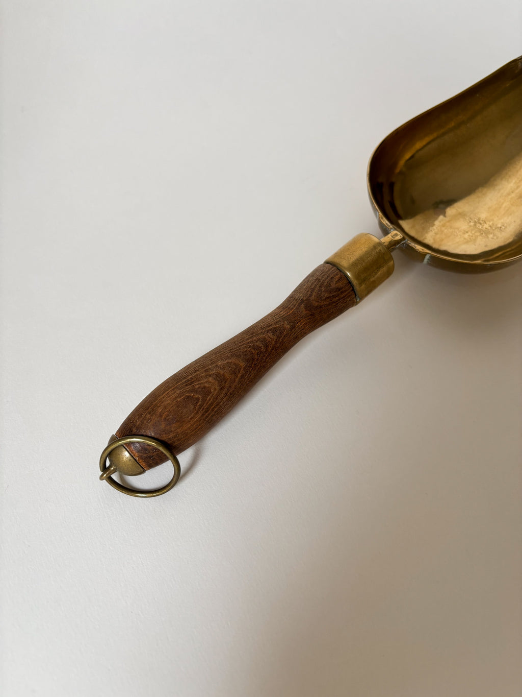 Vintage Large Brass Grain Scoop with Wooden Handle