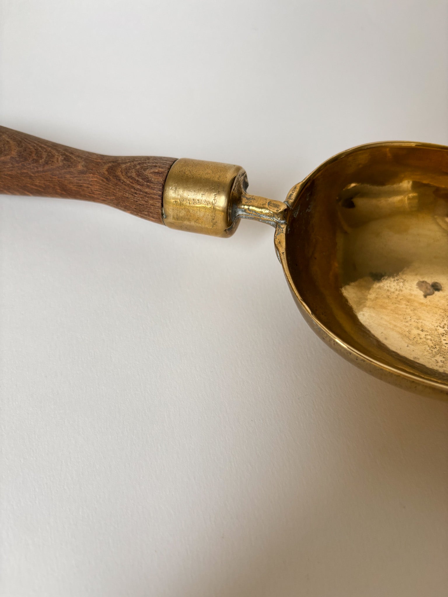 Vintage Large Brass Grain Scoop with Wooden Handle