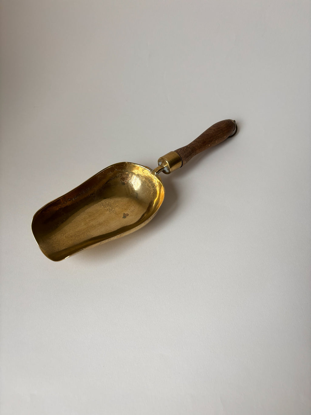 Vintage Large Brass Grain Scoop with Wooden Handle