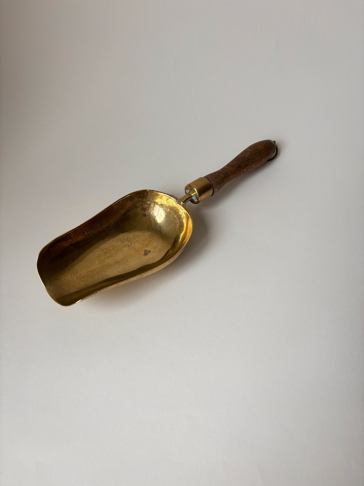 Vintage Large Brass Grain Scoop with Wooden Handle
