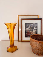 Vintage amber glass vase from Belgium. European home decor