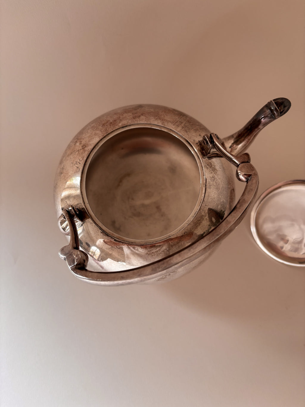 Top view of a vintage silver-plated teapot 
