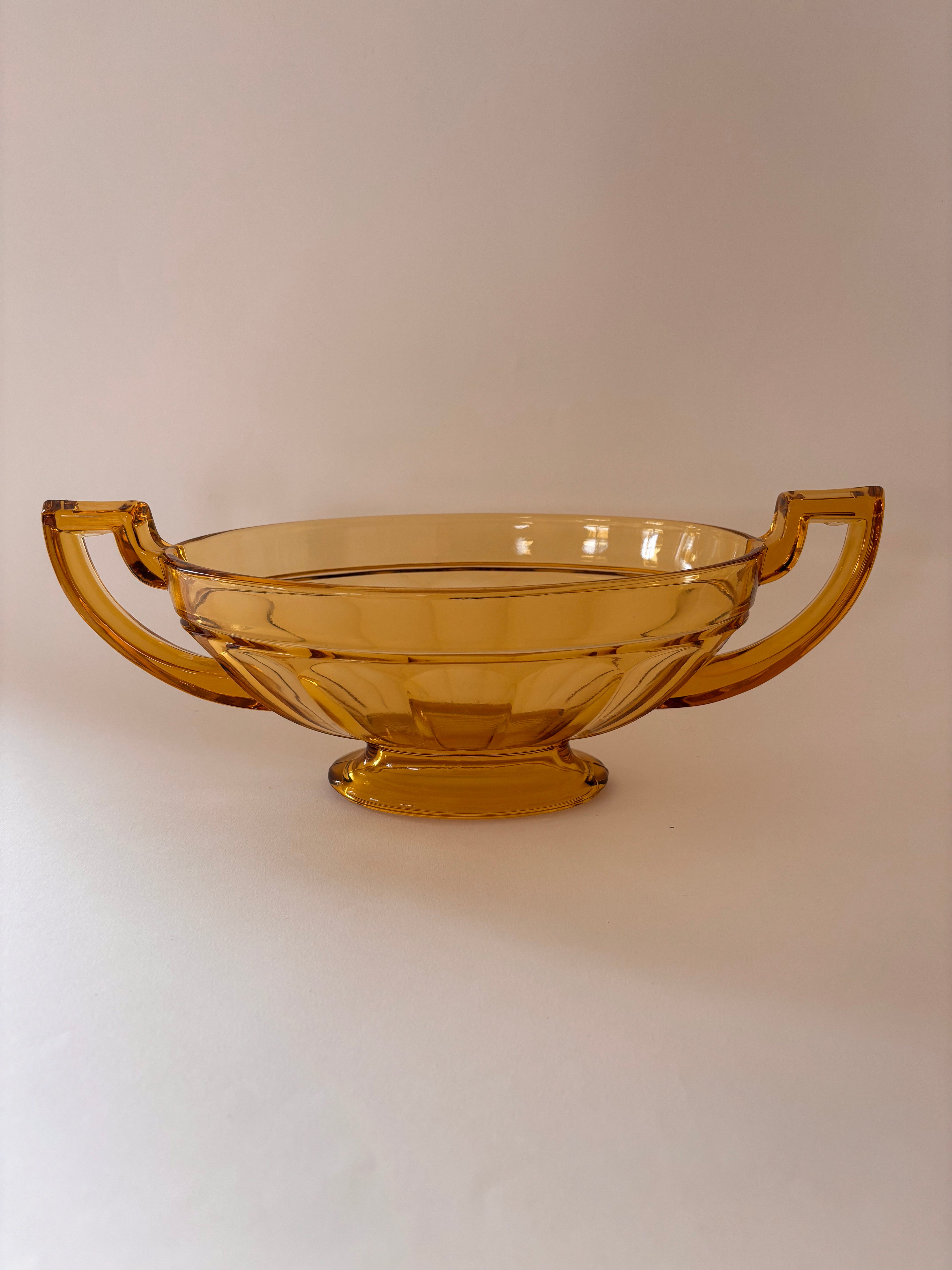 Front view vintage Val Saint Lambert amber glass Bowl