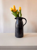vintage french stoneware jug black signed